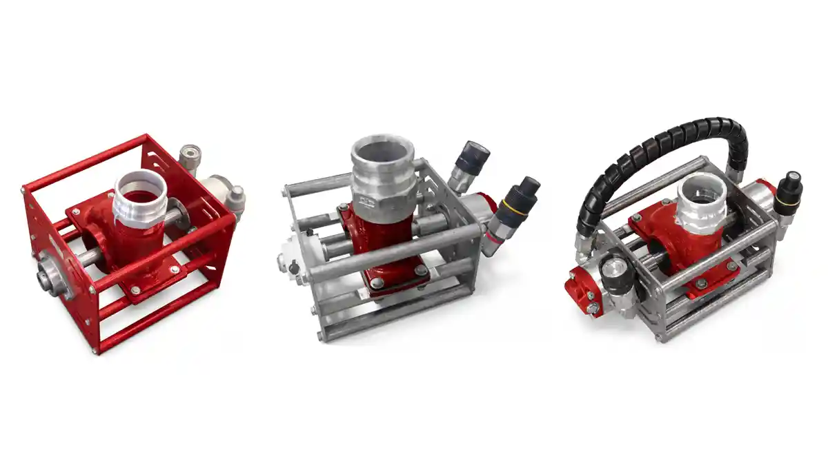 La Paz Series Pump Options Three DAE Pumps La Paz hydraulic submersible pumps in red and silver frames